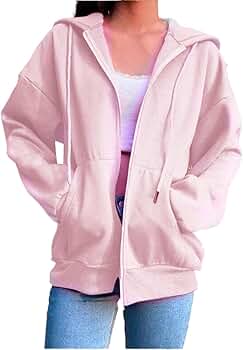 DOPRISIC Hooded Sweatshirt with Zipper Pink Hoodie Women Zip
